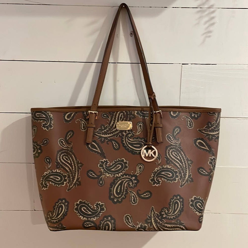 Michael Kors Brown Paisley Emry Tote Shoulder Bag